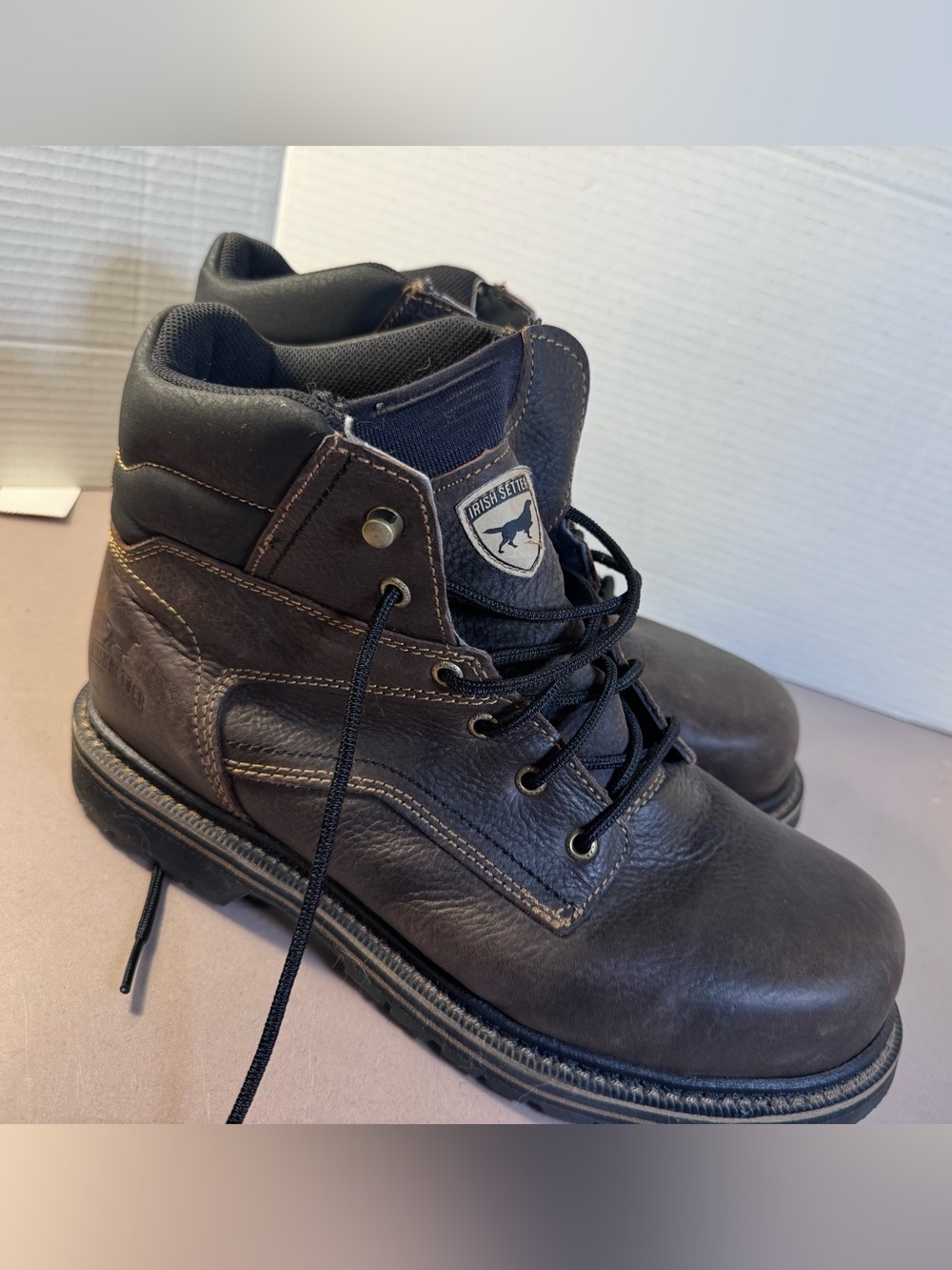 Irish Setter Dark Brown Leather Work Boots with Black Laces